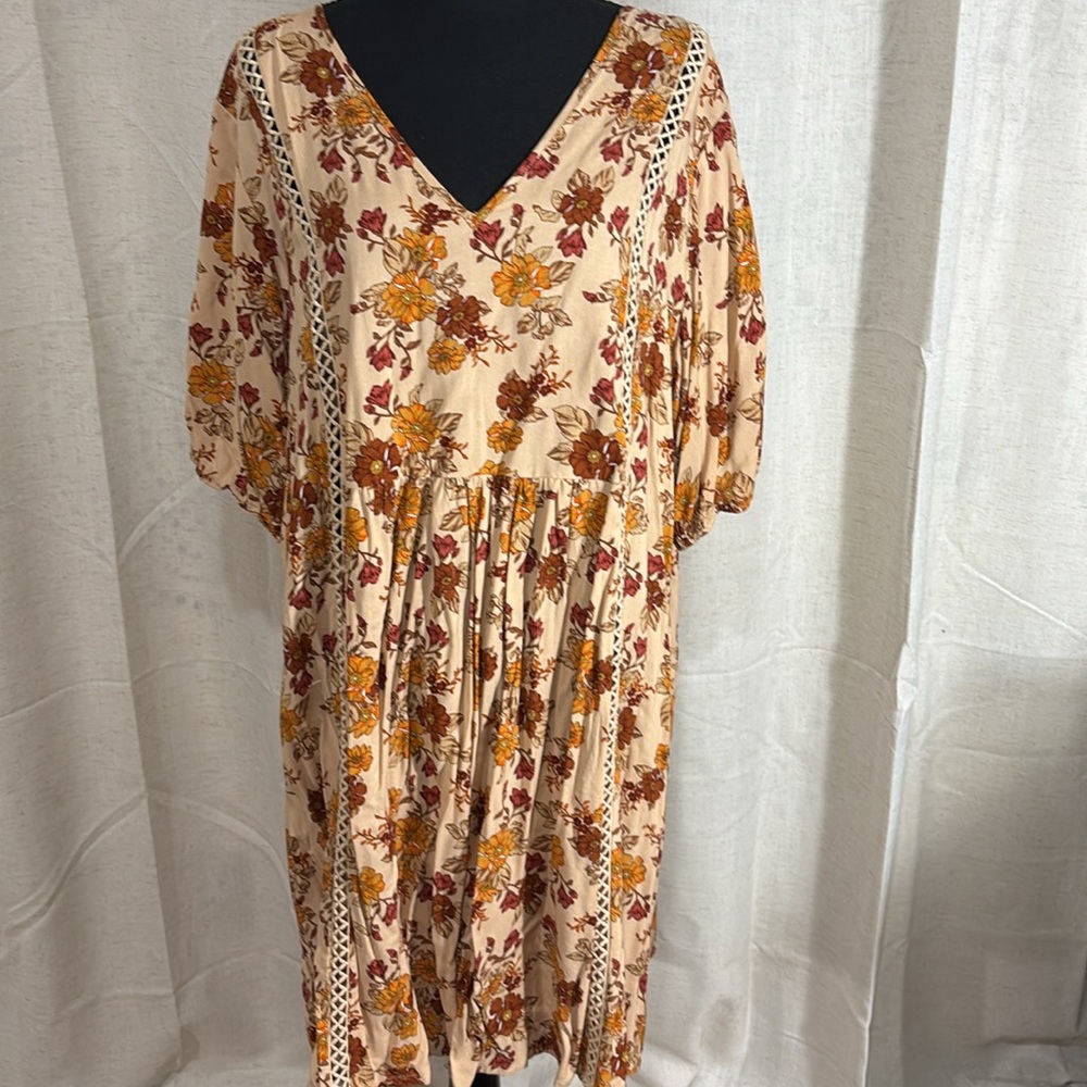 Floral V-Neck Mini Dress with Lace Trim
